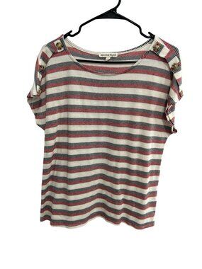 Above And Beyond Striped Button Short Sleeve Top Size Large Retro 90s Minimalism
